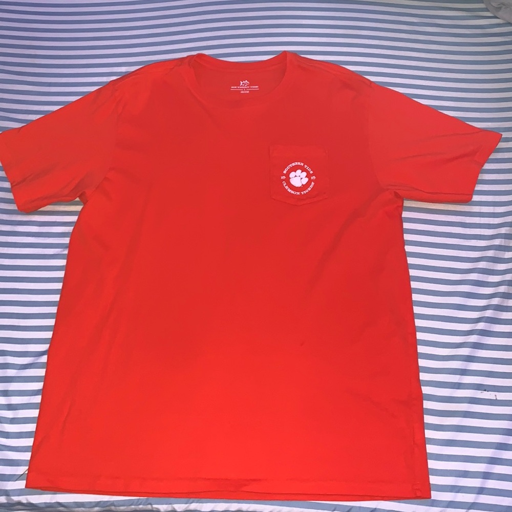 This is a Southern Tide Clemson themed shirt. Size: Large Color: Orange